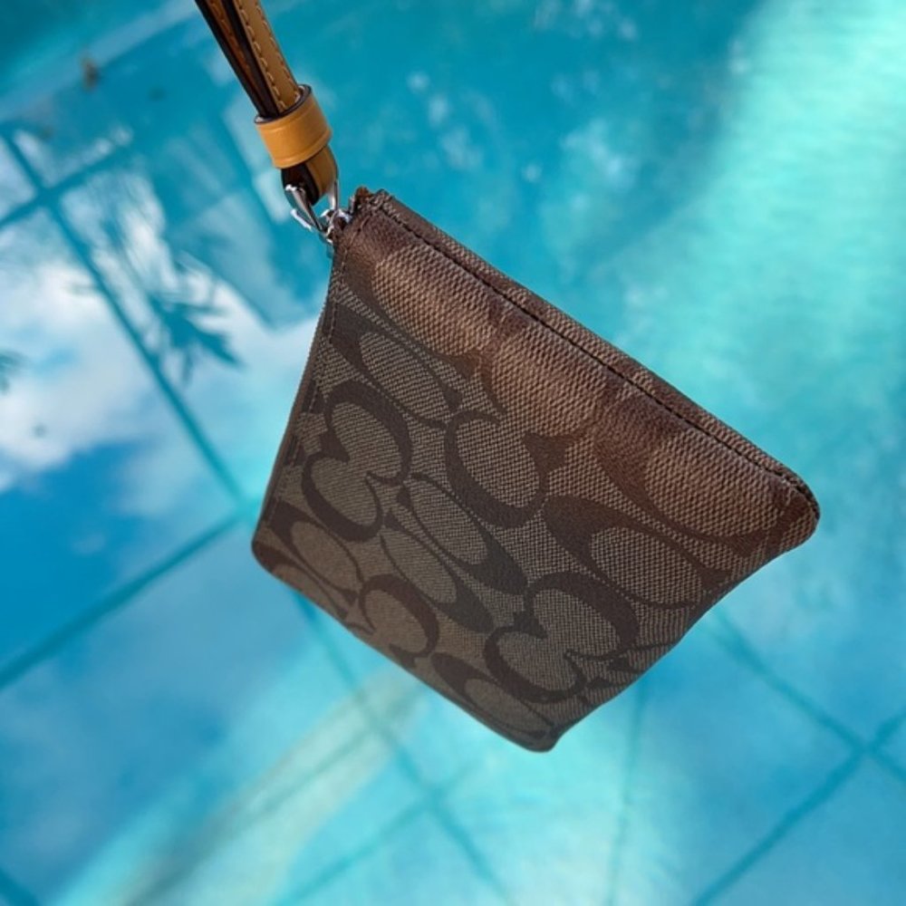 COACH Signature PVC Leather Corner Zip Wristlet - Picture 9 of 16